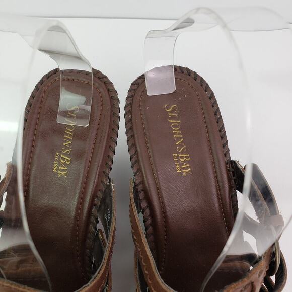 St Johns Bay Carmelita Womens Size 10 Brown Leather Slip On Slide Wedge Sandals - Picture 8 of 10